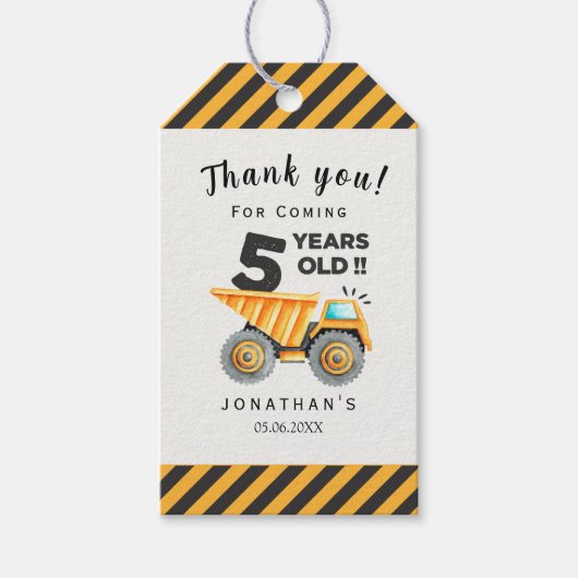 5th birthday boy construction theme ギフトタグ (正面)