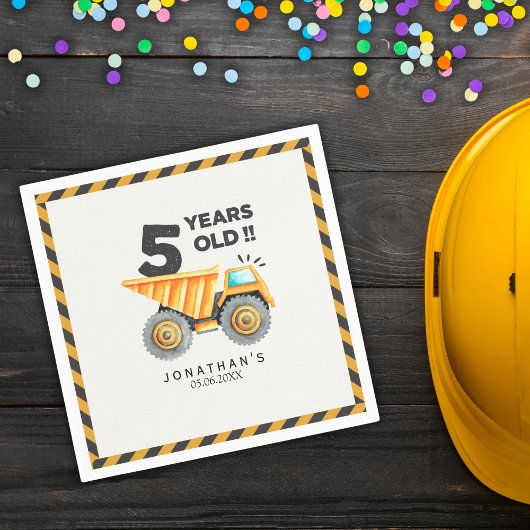 5th birthday boy construction theme スタンダードカクテルナプキン