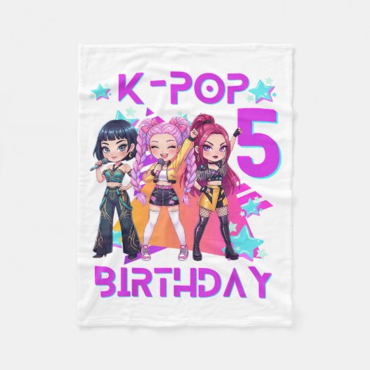 5th Birthday Cute Chibi Kpop Funny 5th Birthday フリースブランケット (正面)