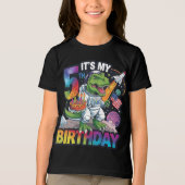 5th Birthday Dinosaur Astronaut T-Rex Space Kids トライブレンドＴシャツ (正面)