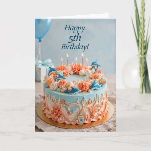 5th Birthday Dolphin Cake card カード (正面)