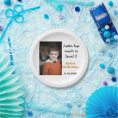 5th birthday game on boy photo name modern date  ペーパープレート (パーティー)