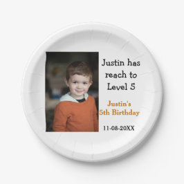 5th birthday game on boy photo name modern date  ペーパープレート