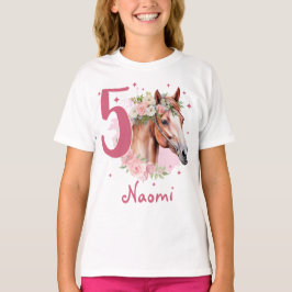 5th Birthday Girl Horse Pastel Pink Five Years Tシャツ