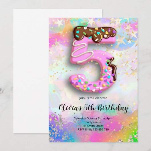 5th Birthday Girls Invitation 招待状 (正面/裏面)