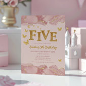 5th Birthday Invitation Pink Gold Glitter Girl 招待状