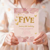 5th Birthday Invitation Pink Gold Glitter Girl 招待状