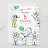 5th birthday invitation with funny cute animal. 招待状 (正面)