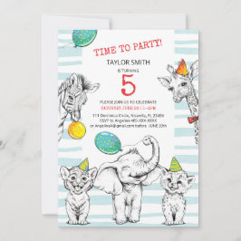 5th birthday invitation with funny cute animal. 招待状