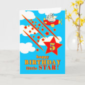 5th Birthday Little Star Cute Animals in a Plane カード (黄色い花)