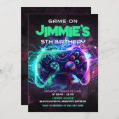 5th Birthday Partyの招待で編集可能なゲーム 招待状 (正面/裏面)