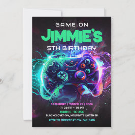 5th Birthday Partyの招待で編集可能なゲーム 招待状