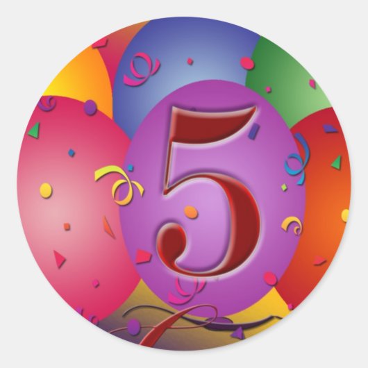 5th Birthday Party風船の装飾 ラウンドシール (正面)