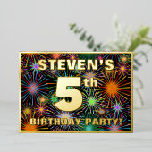 5th Birthday Party —おもしろい、カラフルFireworks Look 箔招待状 (立ち正面)
