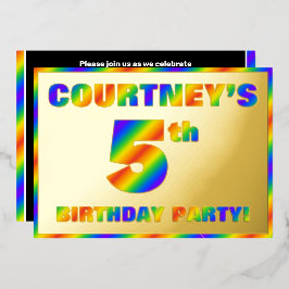 5th Birthday Party —おもしろい, Rainbow Spectrum "5" 箔招待状