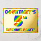 5th Birthday Party —おもしろい, Rainbow Spectrum "5" 箔招待状 (正面)