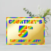 5th Birthday Party —おもしろい, Rainbow Spectrum "5" 箔招待状 (立ち正面)