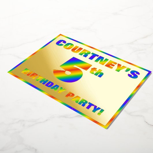 5th Birthday Party —おもしろい, Rainbow Spectrum "5" 箔招待状 (回転した状態)