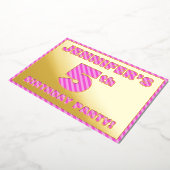 5th Birthday Party —はっきりした、おもしろい、ピンクストライプの 箔招待状 (回転した状態)