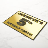 5th Birthday Party — はっきりしたWood Grainフェイク文字 箔招待状 (回転した状態)