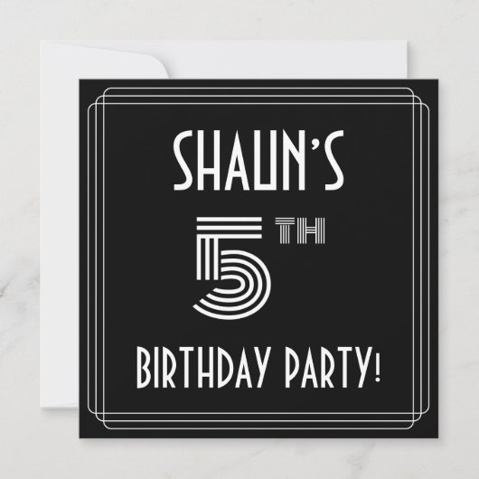 5th Birthday Party:アールデコスタイル(名前をカスタムする付) 招待状 (正面)