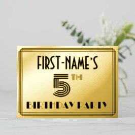 5th Birthday Party —アールデコスタイル「5」 & Name 箔招待状