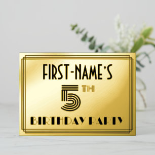5th Birthday Party —アールデコスタイル「5」 & Name 箔招待状