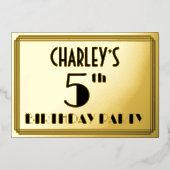 5th Birthday Party —アールデコ検索「5」 +名前 箔招待状 (正面)