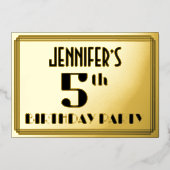 5th Birthday Party:アールデコ「5」と名前 箔招待状 (正面)