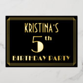 5th Birthday Party:アールデコ「5」、名前つき 箔招待状 (正面)