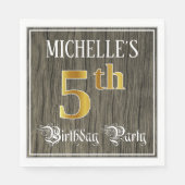 5th Birthday Party — フェイク金ゴールド&ウッドフェイク・ルックス スタンダードランチョンナプキン (正面)