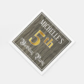 5th Birthday Party — フェイク金ゴールド&ウッドフェイク・ルックス スタンダードランチョンナプキン (角)