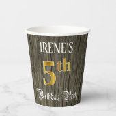 5th Birthday Party — フェイク金ゴールド&ウッドフェイク・ルックス 紙コップ (正面)