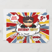 5th Birthday Party Boys Superhero Red漫画 招待状 (正面)