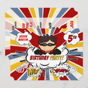 5th Birthday Party Boys Superhero Red漫画 招待状