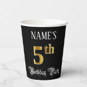 5th Birthday Party — Fancy Script, Faux Gold Look 紙コップ (裏面)
