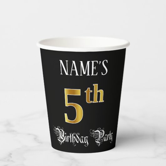 5th Birthday Party — Fancy Script, Faux Gold Look 紙コップ (裏面)