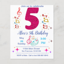 5th birthday party invitation – ミュージックテーマ
