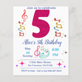 5th birthday party invitation – ミュージックテーマ チラシ