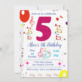 5th birthday party invitation – ミュージックテーマ 招待状