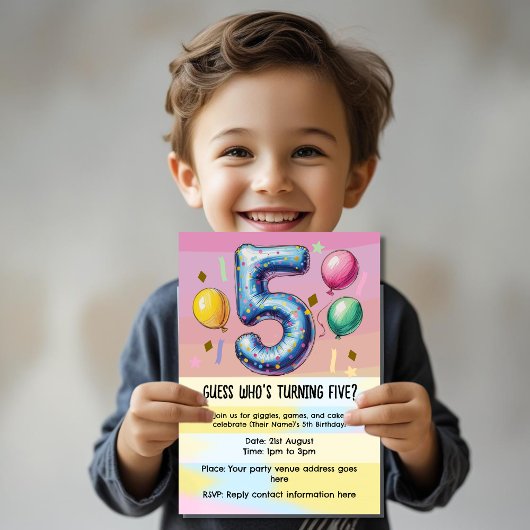 5th birthday party no theme 招待状