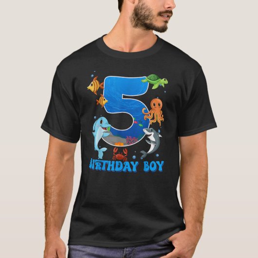 5th Birthday Party Ocean 5 Year Old Sea Fish Birth Tシャツ (正面)
