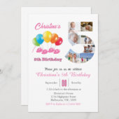 5th birthday photo collage number 5 Girl  招待状 (正面/裏面)