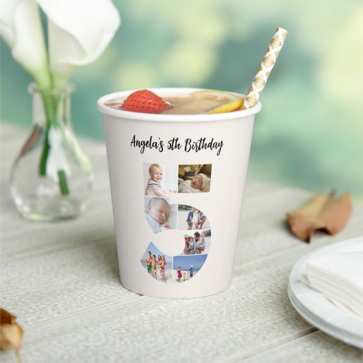 5th Birthday Photo Collage Number 5 Paper Cups 紙コップ (インサイチュ)