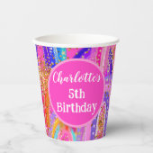 5th Birthday Pink Rainbow Glitter Paper cup 紙コップ (正面)