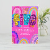 5th Birthday Rainbow Hot Pink Party Invitation 招待状 (スタンド正面)