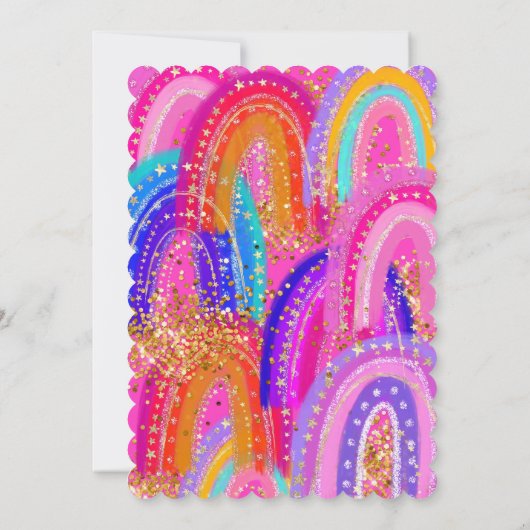 5th Birthday Rainbow Hot Pink Scalloped Invitation 招待状 (裏面)