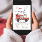 5th Birthday Red Fire Truck Fighting Five 招待状