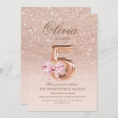 5th Birthday Rose Pink Gold  Bow Birthday Party  招待状 (正面/裏面)