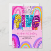 5th Birthday Sequin Rainbow Party Invitation 招待状 (正面)